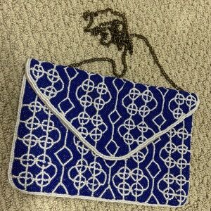 Blue and White Beaded Clutch